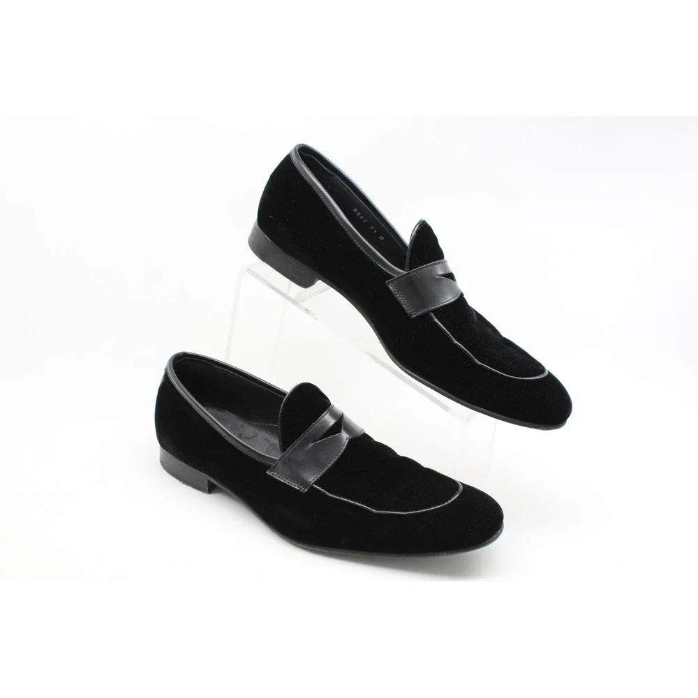 Saks Fifth Avenue Mens Black Velvet Penny Loafers Made in Italy Size 11 M 8567